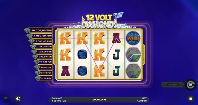 12 Volt Diamonds - écran de jeu principal avec une grille 5x4